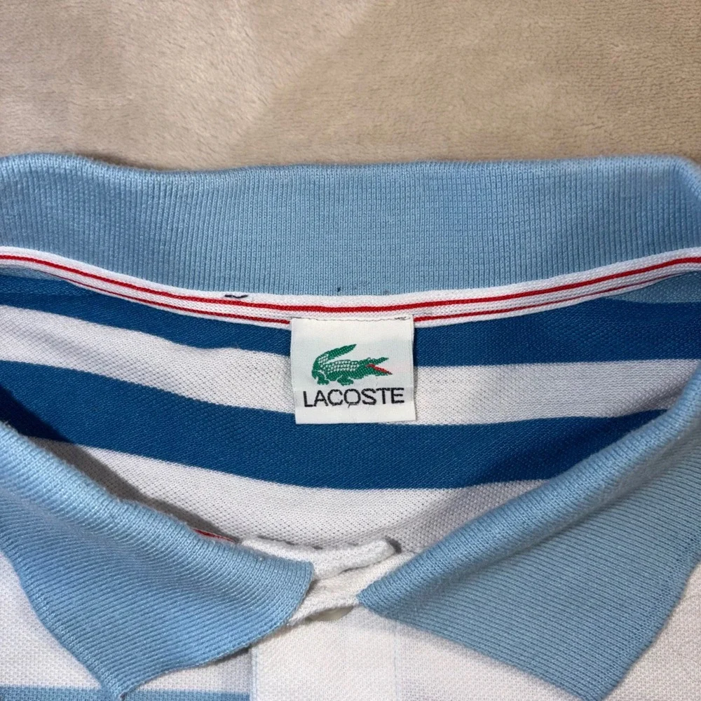 Lacoste Mens 2X Striped Pique Polo Shirt Blue White Short Sleeve Logo Top